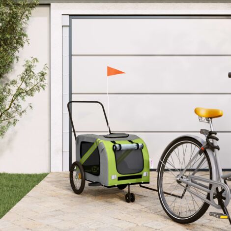 vidaXL Pet Bike Trailer Green and Grey Oxford Fabric and Iron (1/5)