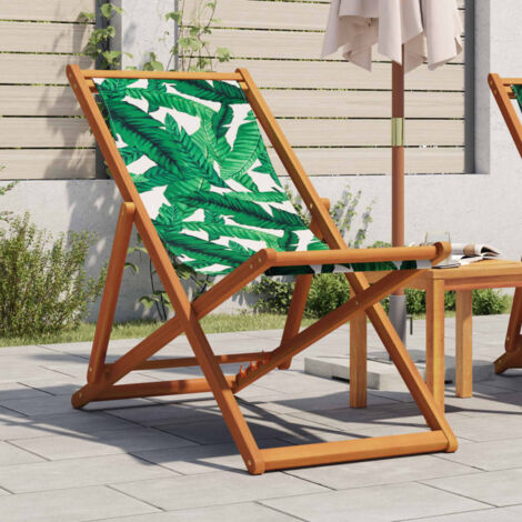 vidaXL Folding Chair Leaf Pattern Solid Wood Eucalyptus and Fabric