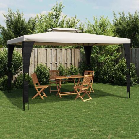 vidaXL Gazebo with Double Roof Cream 3,98x2,98 m Steel