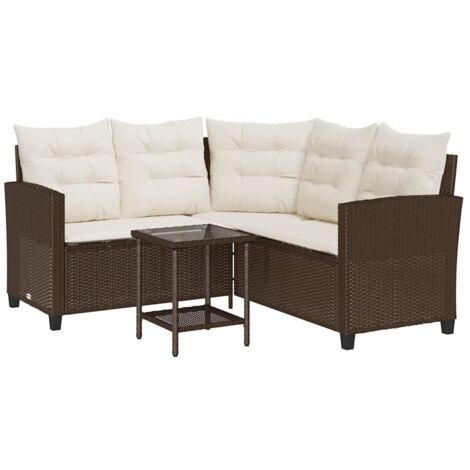 vidaXL Gartensofa in L-Form mit Tisch und Kissen Braun Poly Rattan