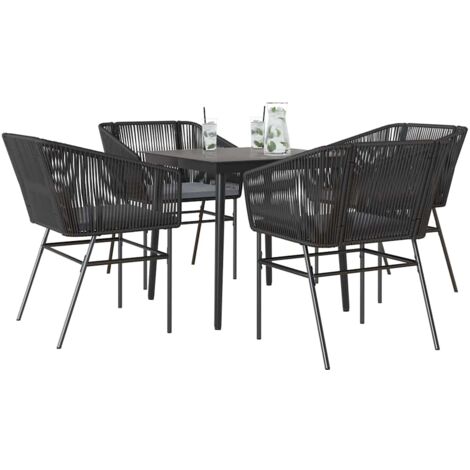 vidaXL 5-tlg. Garten-Essgruppe mit Kissen Schwarz Poly Rattan Glas