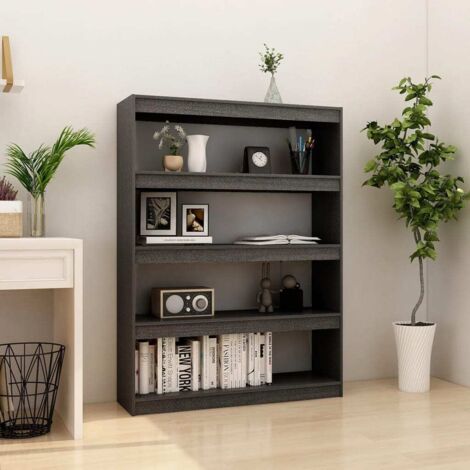 vidaXL Book Cabinet/Room Divider Grey 100x30x135,5 cm Solid Wood Pine