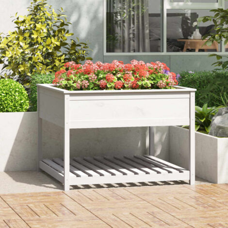 vidaXL Planter with Shelf White 111,5x111,5x81 cm Solid Wood Pine