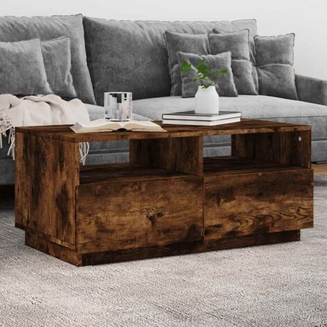vidaXL Couchtisch mit LED-Lichtern, Raucheiche, 90x49x40 cm