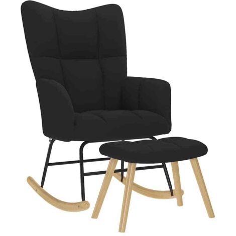vidaXL Rocking Chair with Footstool Black Fabric