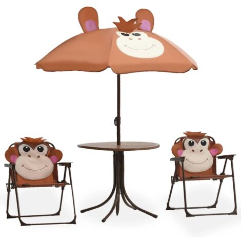 vidaXL 3 Piece Kids' Garden Bistro Set with Parasol Brown