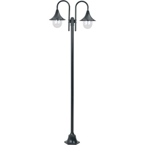 vidaXL Garten-Pollerleuchte E27 220 cm Aluminium 2-Laterne Dunkelgrün