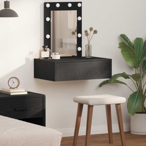 Schminktisch mit LED-Leuchten Wandmontage Schwarz Eiche vidaXL179239