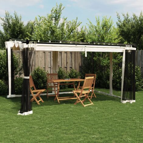 Pavillon mit Netzwänden Creme 4x3 m Stahl vidaXL525114