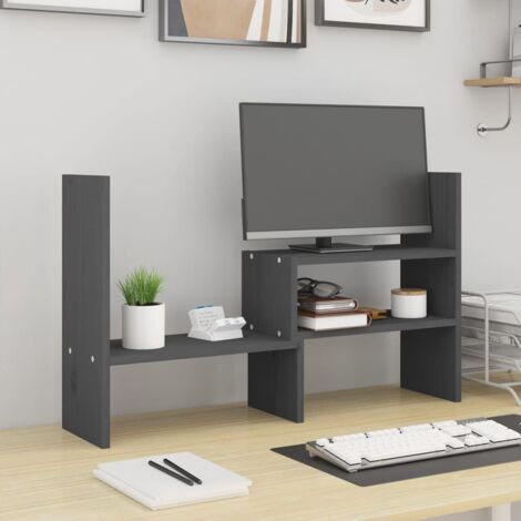 Monitorständer Grau (39-72)x17x43 cm Aus massivem Kiefernholz