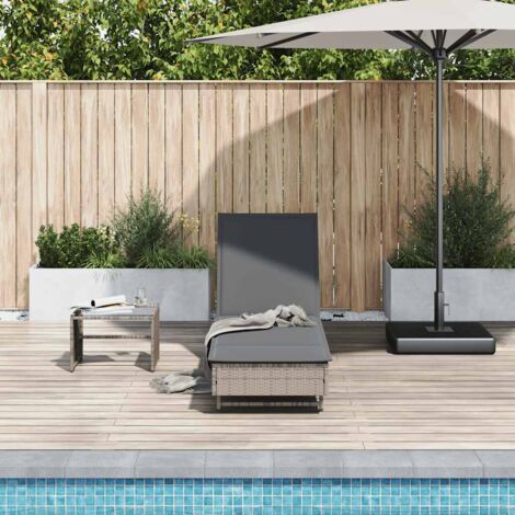 vidaXL Sonnenliege mit Rollen und Auflage Grau Poly Rattan