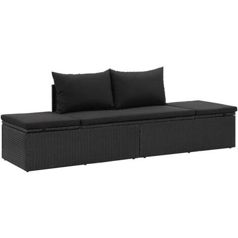 Vidaxl – Sonnenliege Poly Rattan Schwarz – Verstellbar mit dicken Kissen – Pulverbeschichtetes Stahlgestell – 195 x 60 x 60 cm (1/10)