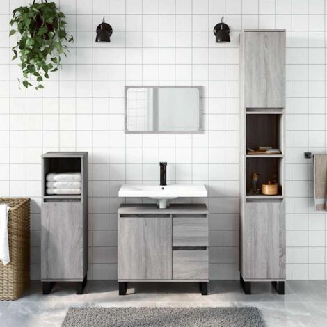 Badezimmerschrank Sonoma Grau 65x33x60 cm aus Spanplatte