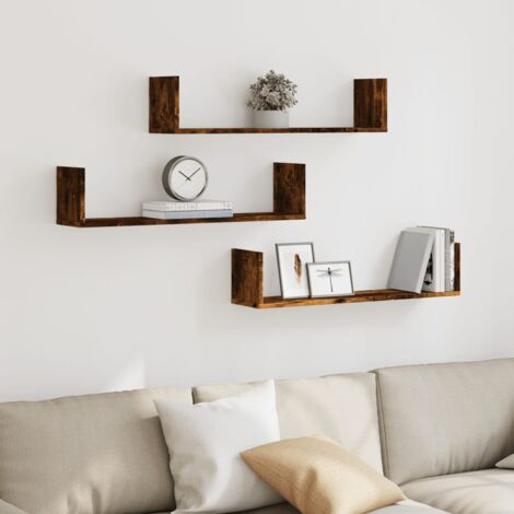 vidaXL Wall Shelves 3 pcs Smoked Oak 80x18x18 cm Engineered Wood (1/5)