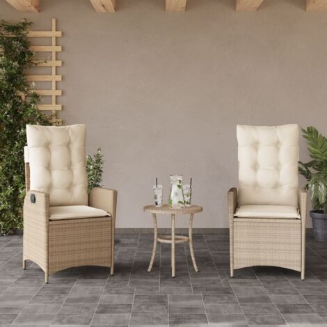 Gartensessel mit Kissen 2 Stk. Verstellbar Beige Poly Rattan vidaXL
