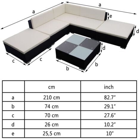 vidaXL 6-tlg. Garten-Lounge-Set mit Auflagen Poly Rattan Schwarz