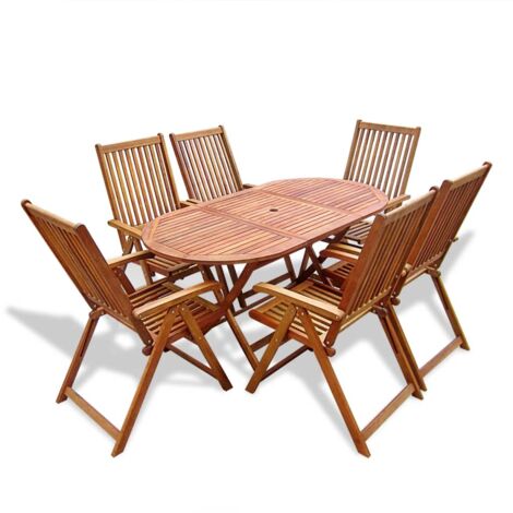 Vidaxl – Gartenmöbel-Set 7-tlg. Akazienholz – Ovaler Klapptisch 160x85cm – 6 Klappstühle verstellbar – Für Terrasse, Balkon, Garten (1/5)