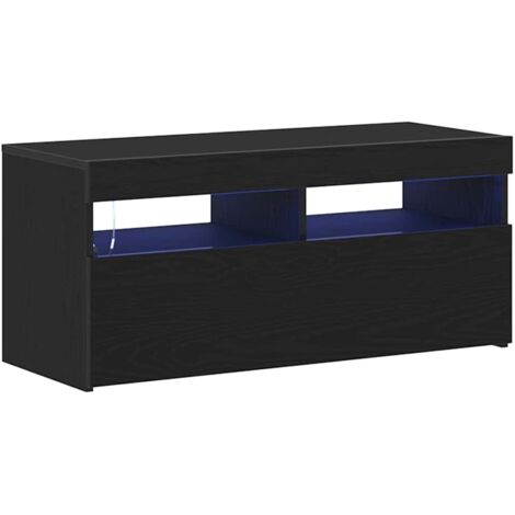 vidaXL TV-Schrank mit LED-Lichtern, Schwarz, Eiche, 90x35x40 cm, Holzwerkstoff
