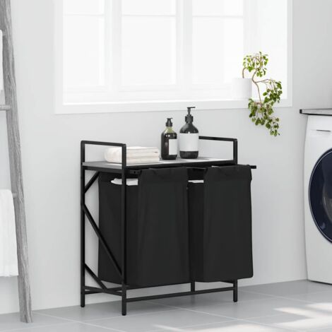 Wäschekorb 2 Fächer mit Ablage Grau Sonoma vidaXL654701