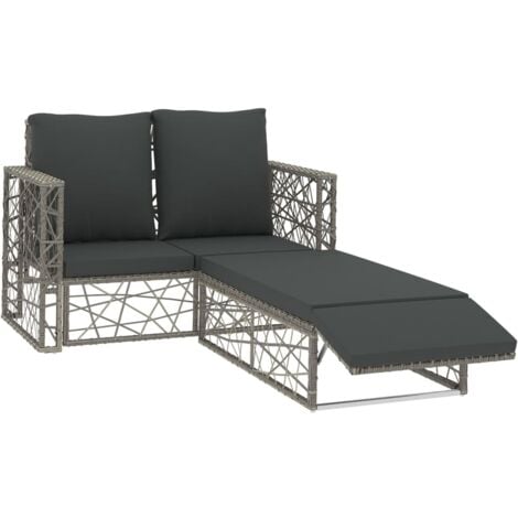 vidaXL 2-tlg. Garten-Lounge-Set mit Auflagen Poly Rattan Grau
