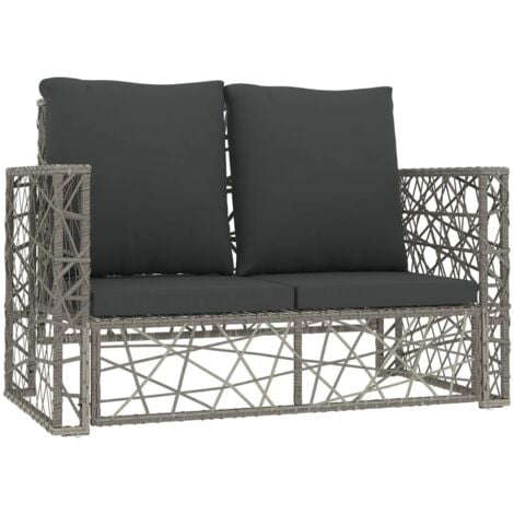 vidaXL 2-tlg. Garten-Lounge-Set mit Auflagen Poly Rattan Grau