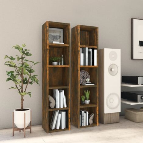 vidaXL CD-Regale 2 Stk. Räuchereiche 21x16x93,5 cm Holzwerkstoff