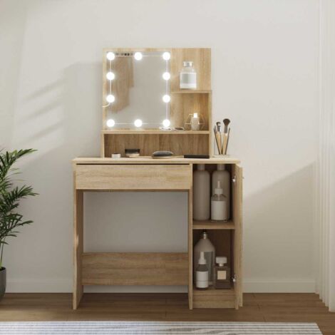 Kosmetiktisch mit LED Eiche Sonoma 86,5x35x136 cm