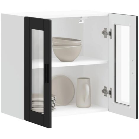 vidaXL Kitchen Wall Cabinet with Glass Door "Porto" Black (1/5)