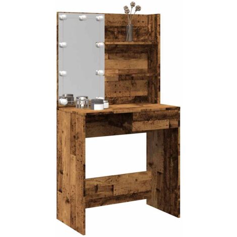 vidaXL Schminktisch mit LED-Leuchten Altholz-Optik 74,5x40x141 cm