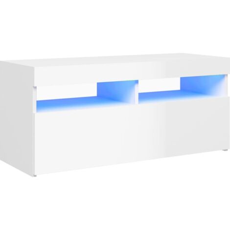 vidaXL TV Cabinet with LED Lights High Gloss White 90x35x40 cm