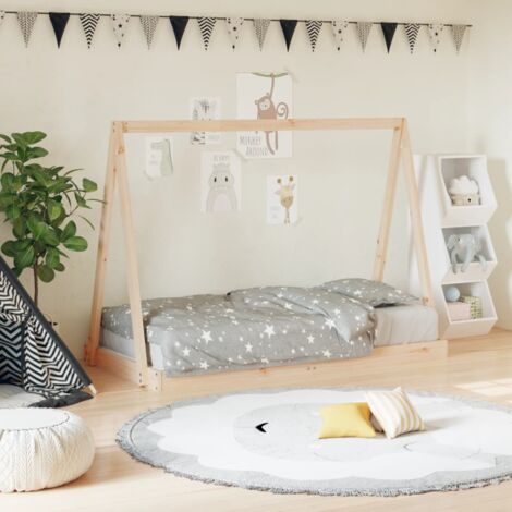 VidaXL Tipi-Kinderbett Aus Massivholz – Hausbett Für Kleinkinder Ab 4 Jahren, 80x160 Cm (Schwarz)