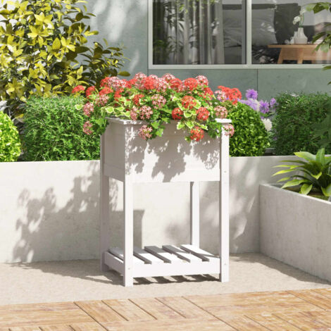 vidaXL Planter with Shelf White 54x54x81 cm Solid Wood Pine (1/5)