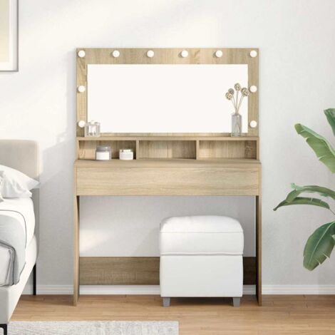 vidaXL Schminktisch mit LED-Lichtern in Sonoma Eiche, 100x41x135 cm