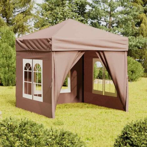 vidaXL Partyzelt Faltbar mit Seitenwänden Taupe 2x2 m