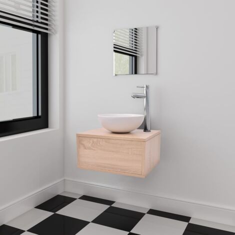 vidaXL 4-tlg. Badmöbel-Set mit Waschbecken und Wasserhahn Beige