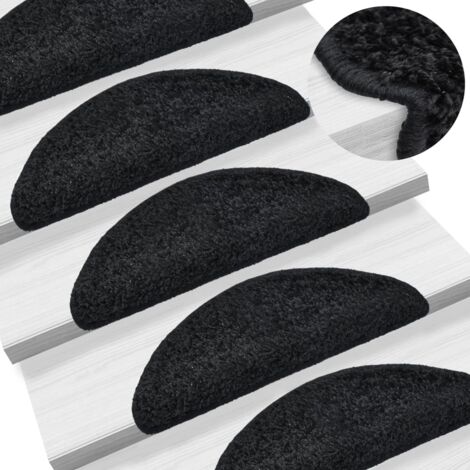 vidaXL  Stair mats  Rectangular 15 pcs Black 56 x 17 x 3 cm