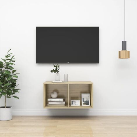 vidaXL Wall-mounted TV Cabinet Sonoma Oak 37x37x72 cm Engineered Wood (1/5)