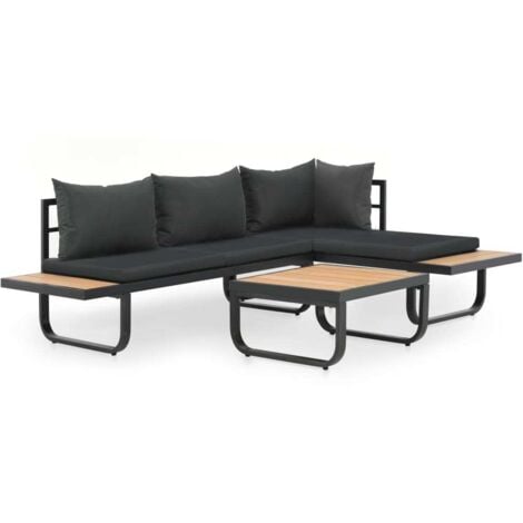 vidaXL 2-tlg. Garten-Ecksofa-Set mit Auflagen Aluminium WPC