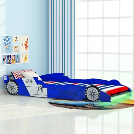 vidaXL Kinderbett mit LED im Rennwagen-Design 90 x 200 cm Blau