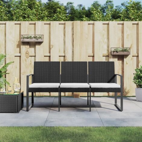 Gartenbank 3-Sitzer mit Kissen Schwarz PP-Rattan vidaXL