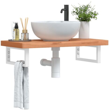 vidaXL Basin Shelf Wall Mounted Steel and Solid Wood Beech (1/5)