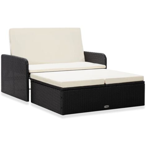 vidaXL 2-tlg. Garten-Lounge-Set mit Auflagen Poly Rattan Schwarz