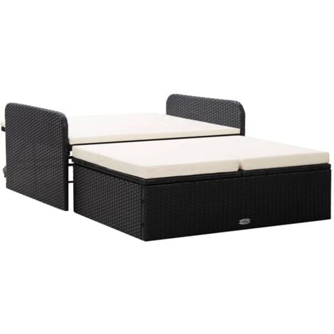 vidaXL 2-tlg. Garten-Lounge-Set mit Auflagen Poly Rattan Schwarz