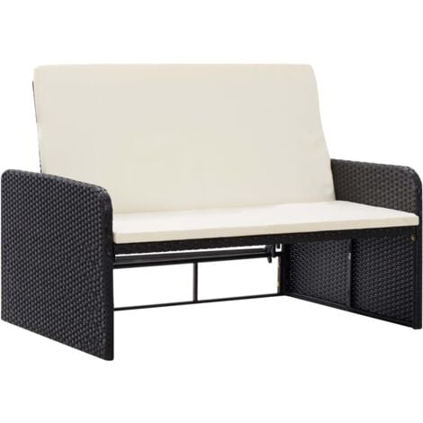 vidaXL 2-tlg. Garten-Lounge-Set mit Auflagen Poly Rattan Schwarz