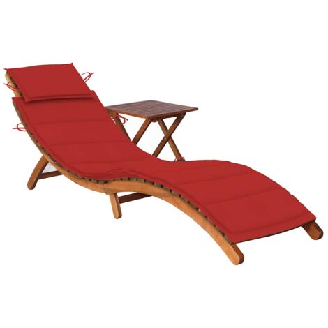 vidaXL Garden Sun Lounger with Table and Cushion Solid Acacia Wood