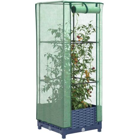 Hochbeet mit Gewächshaus-Aufsatz Rattan-Optik 40x40x123 cm vidaXL