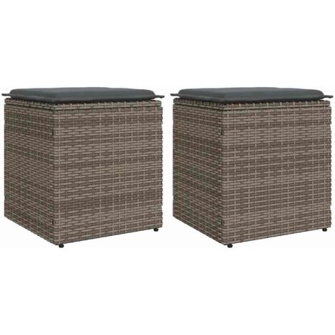 Gartenhocker mit Kissen 2 Stk. Grau 40x40x43 cm Poly Rattan vidaXL