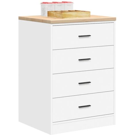 Vidaxl – Garagen-Aufbewahrungsschrank Weiß 60x51x85 cm – Massivholz Kiefer – 4 Schubladen für Werkzeuge – Pflegeleichte Holzarbeitsplatte (1/5)