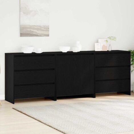vidaXL 3-teilige Sideboards aus schwarzem Holzwerkstoff