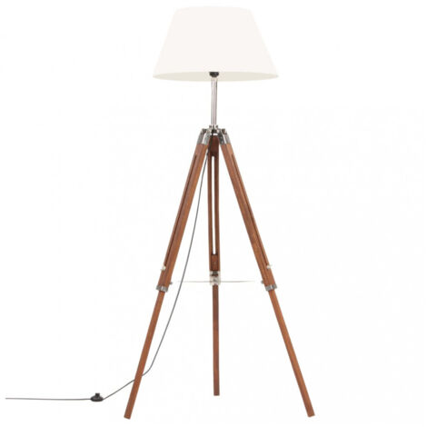 vidaXL Tripod Floor Lamp Honey Brown and White Solid Teak Wood 141 cm